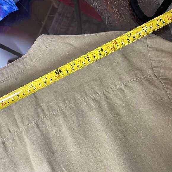 100% Linen Olive Green Long Sleeve Button Up Relaxed Fit Size Small - Picture 6 of 8